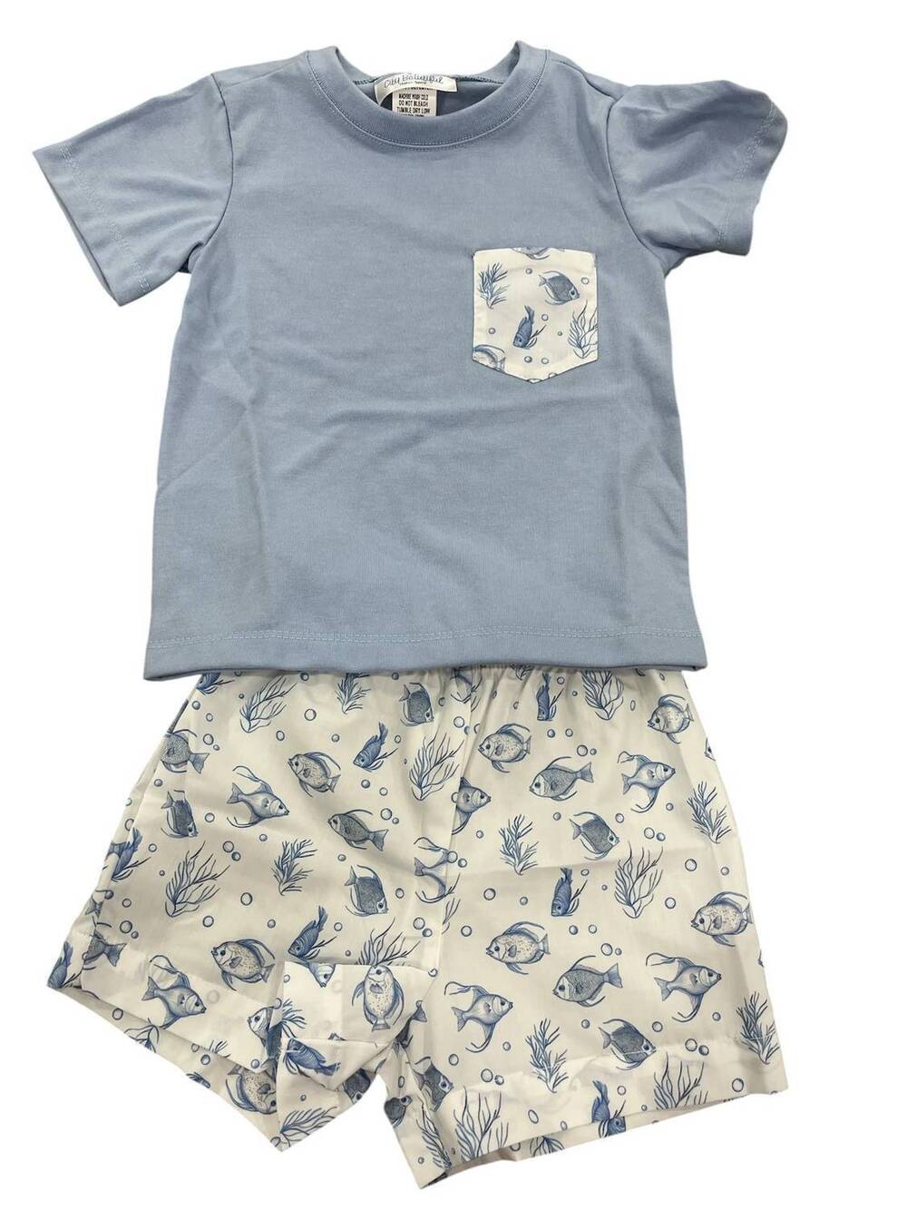 NEW CITY BEAUTIFUL kid's fish print short set in blue